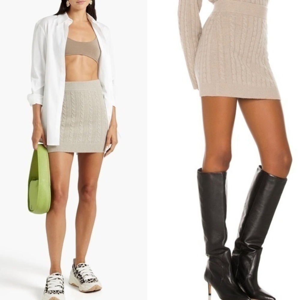 ATM Cable-knit tan wool & cashmere blend mini skirt in pumice